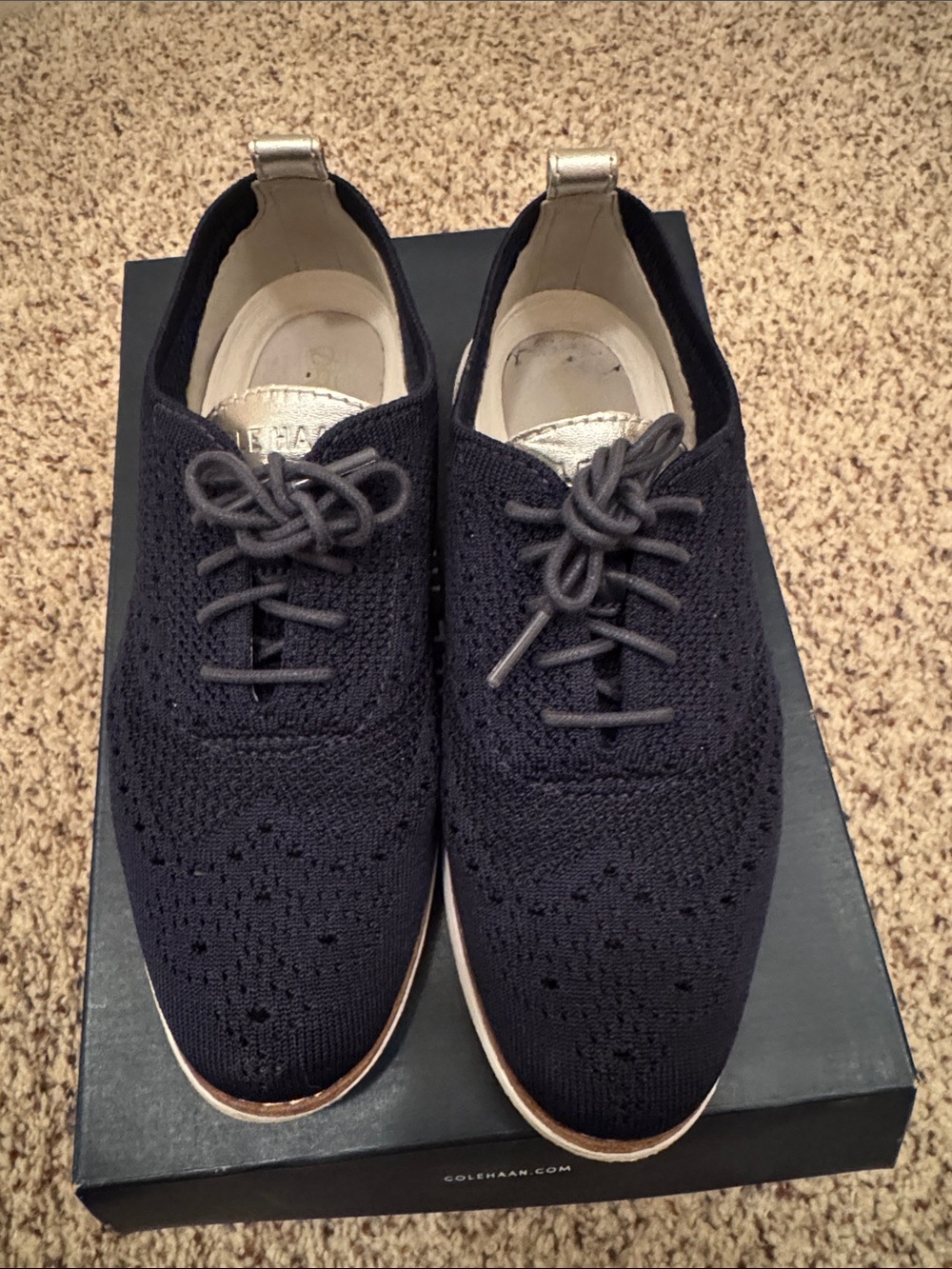 Cole Haan Women's Navy Knit Wingtip Sneakers with Silver Trim